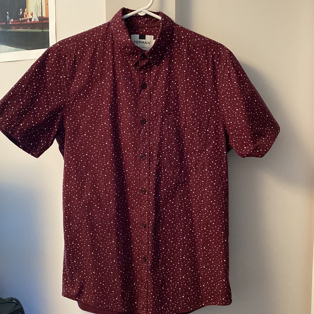Topman Burgundy Short-Sleeved Shirt